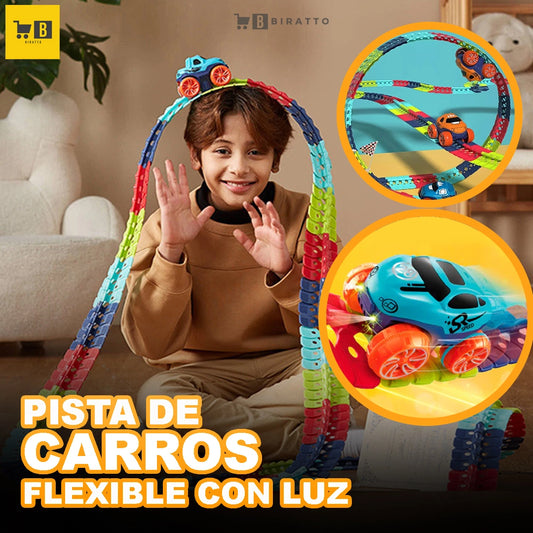 PISTA DE CARROS FLEXIBLE CON LUZ  (2 CARRITOS) - JUGUETE TENDENCIA